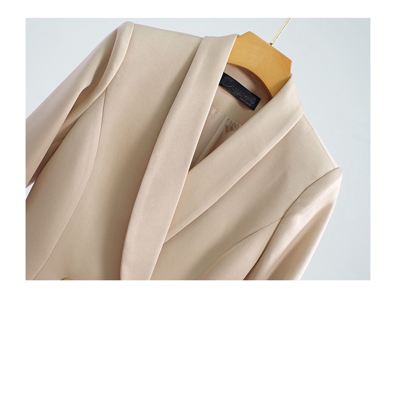 Set vest nữ màu be cổ sam lệch vạt Quynh Design AV089