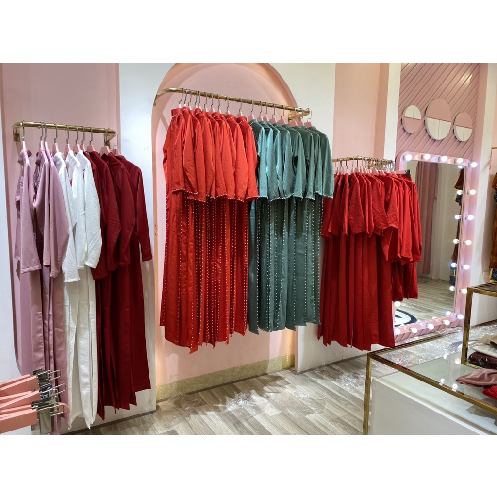 Áo Dài Truyền Thống Lụa Vân Gỗ Đính Hạt-Áo Dài Cà Ri
