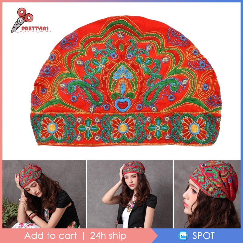 Mũ turban trùm đầu thêu hoa phong cách dân tộc thời trang cho nữ
