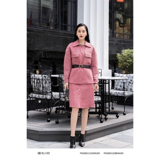 Chân váy dạ lông cừu kẻ đỏ thiết kế elise fw2002132bkwlrd