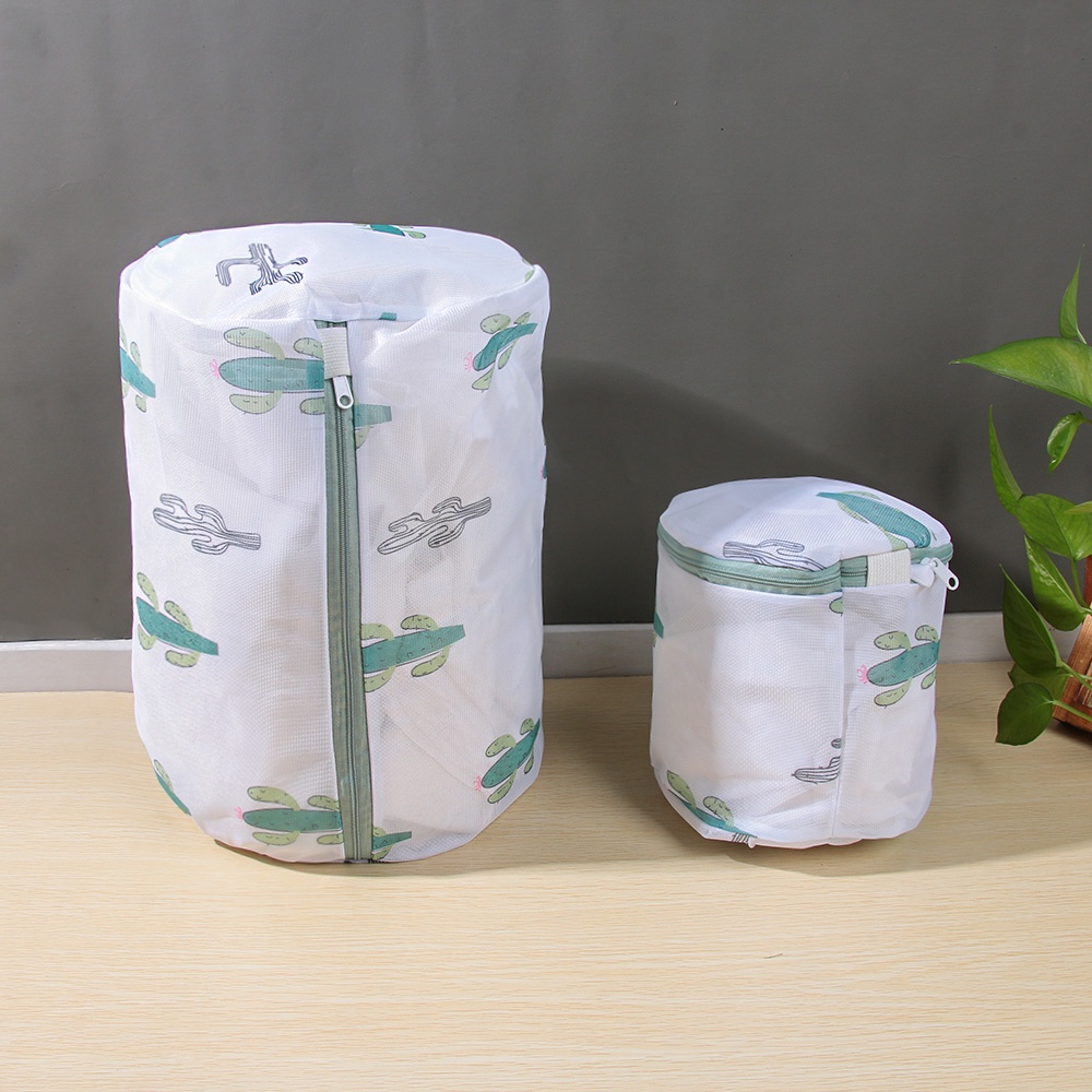 Túi lưới giặt đồ lót / vớ / đồ lót bằng Polyester có khóa kéo in hình cây xương rồng dễ thương