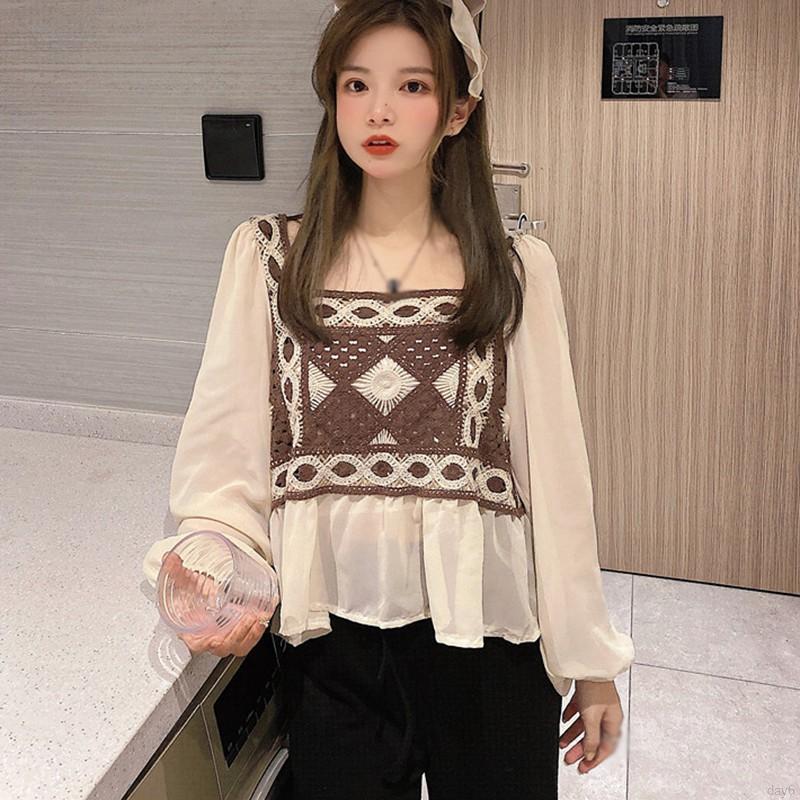 Fashion Wild Korean Western Style Design Sweet Women Long-sleeved Chiffon Shirt