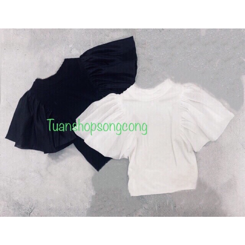 Áo thun gân tay cánh tiên nhún phồng