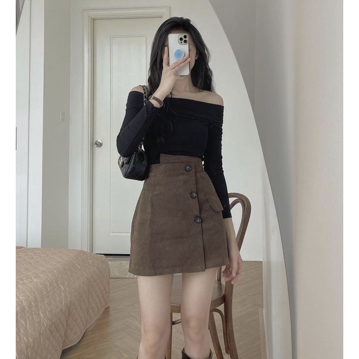 Chân váy nhung tăm dáng ngắn hàng QCCC -Ảnh thật trải sàn | BigBuy360 - bigbuy360.vn