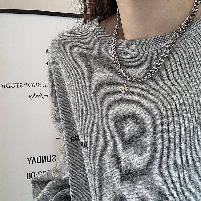 Dây chuyền choker hai lớp mặt chữ W phong cách Hàn Quốc