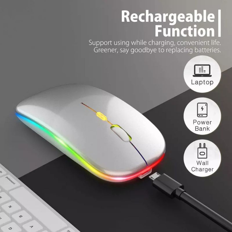 Chuột Quang Không Dây 2.4GHz Bluetooth 5.1 800-1600DPI Có Đèn LED Nền Dùng Để Chơi Game
