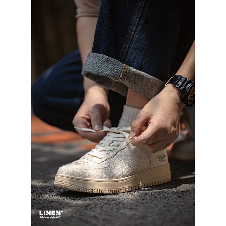 Giày thể thao MADEN mũi tròn vải lanh thoáng khí thêu họa tiết thời trang mùa hè