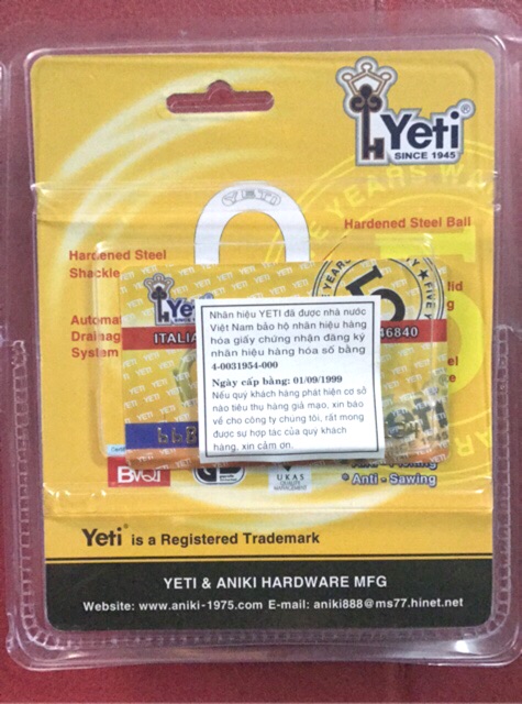 Ổ khoá YETI 6 phân chính hãng hợp kim