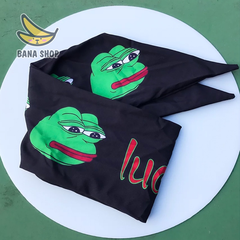 Băng đô turban vải quấn đầu cài tóc họa tiết ếch xanh Pepe thắt nơ đáng yêu cho vozer