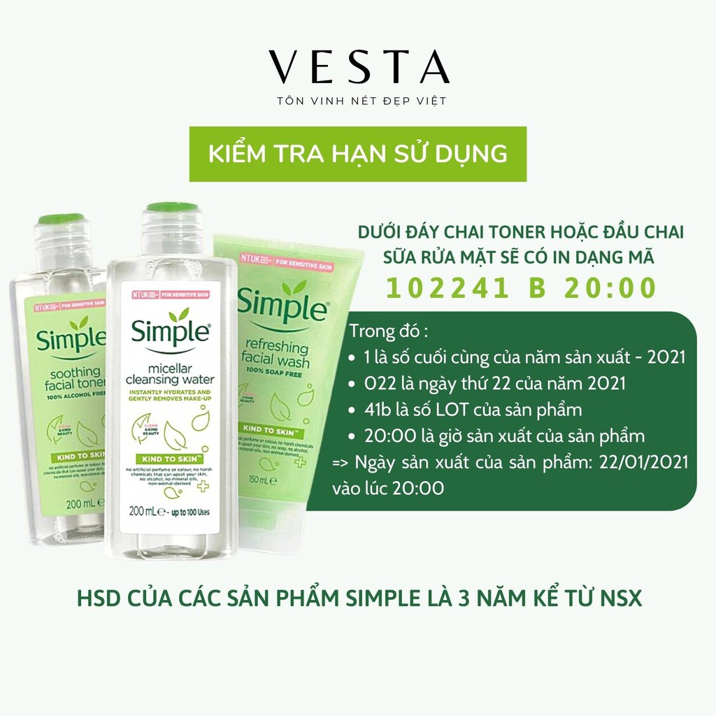 Nước Tẩy Trang Simple Micellar 200ml Làm Sạch Trang Điểm Skincare Chăm Sóc Dưỡng Da Vượt Trội