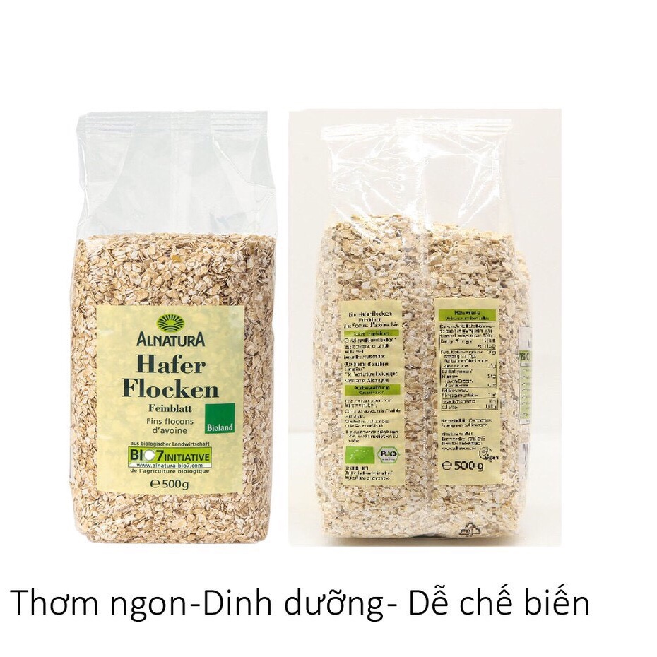 Yến mạch hữu cơ Hafer Flocken Bio Alnatura ngũ cốc Ăn Kiêng, Giảm Cân, Eat Clean Đức - Túi 500g