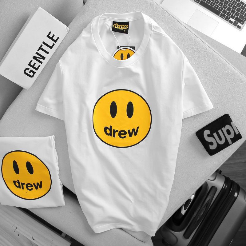 áo thun unisex fom rộng in hình DREW chất liệu cotton  đen trắng