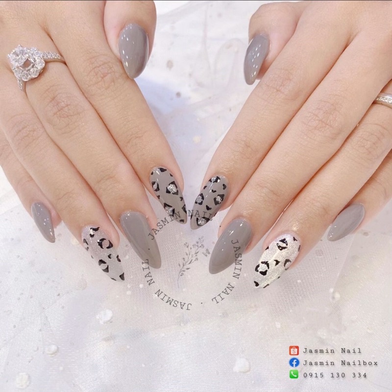 [Mã NHUQAD giảm 10% đơn 100k][NAIL BOX] Nailbox móng úp thiết kế sẵn mẫu vẽ beo mắt mèo kim cương