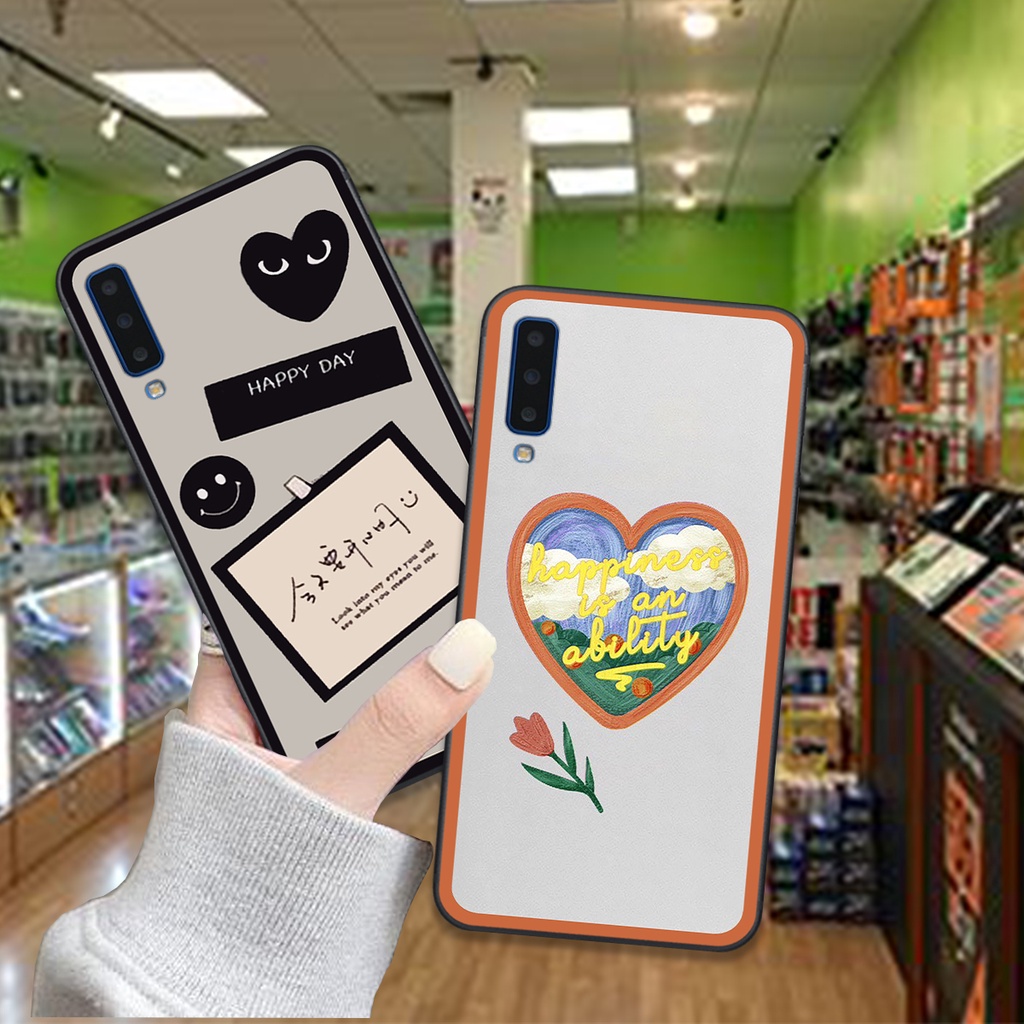 Ốp Samsung A7 2018 / A9 2018 in hình trái tim caro đen trắng , hồng cute xinh xắn dễ thương
