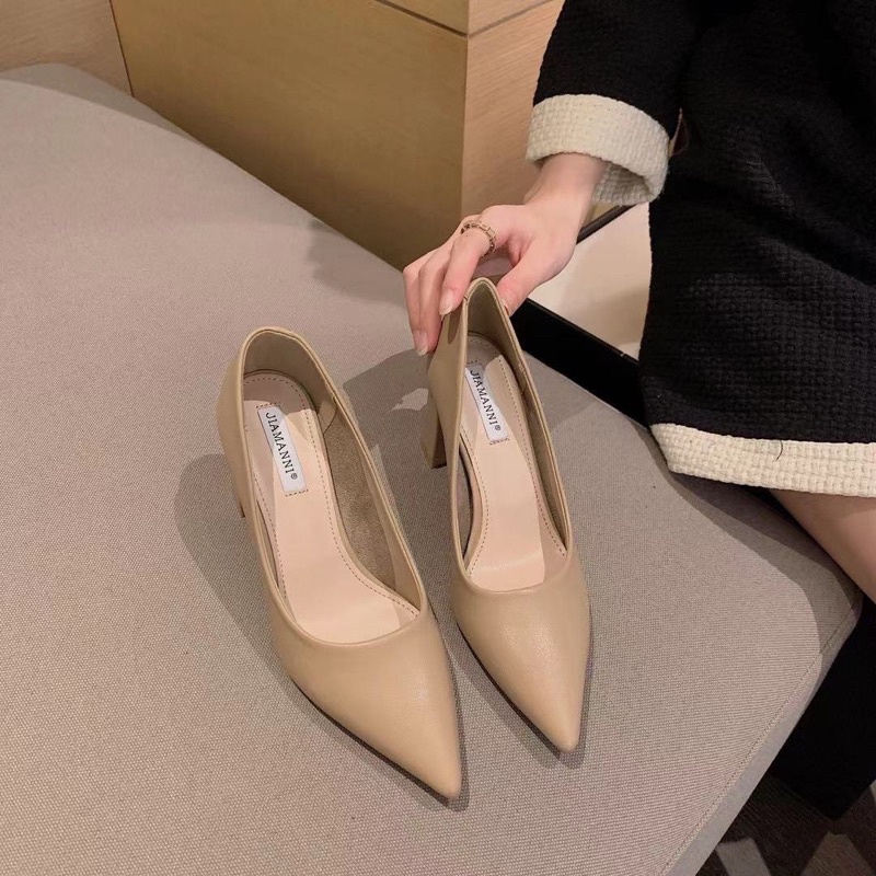 Giày cao gót da trơn gót trụ fullbox hàng quảng châu cao cấp