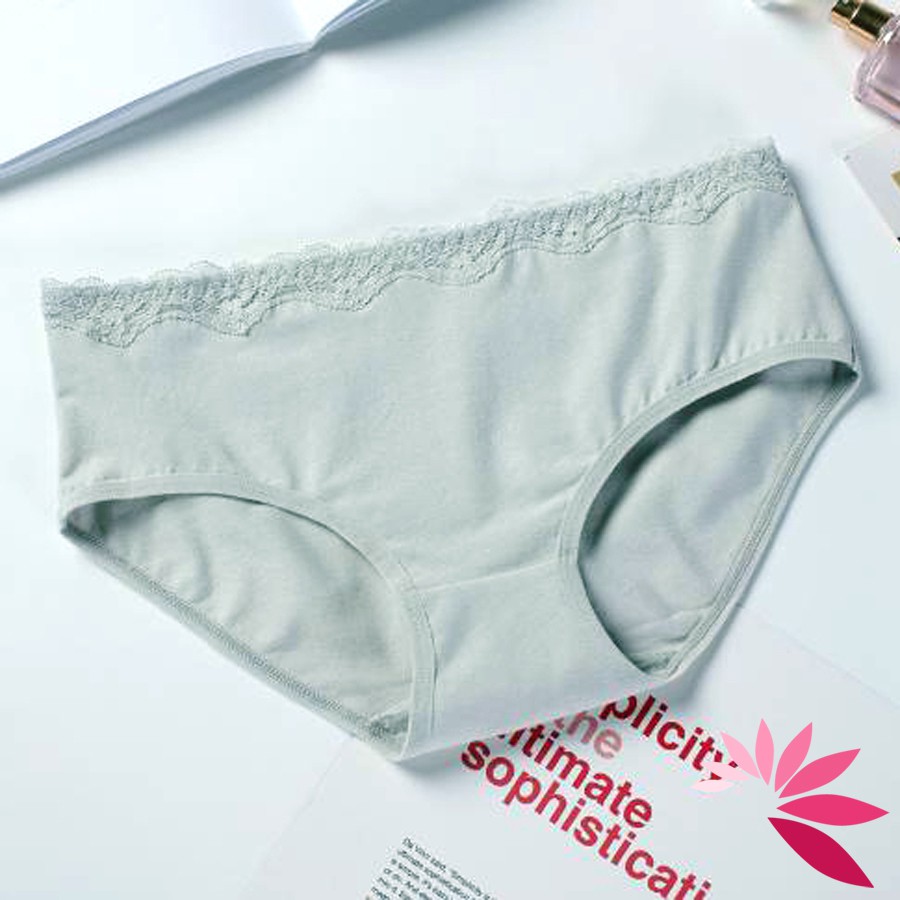 Quần lót nữ cotton sợi kháng khuẩn kết hợp viền cạp ren ôm sát vòng 3 Anmyan QL6