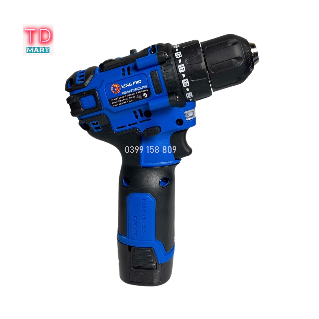 Máy khoan pin KINGPRO 18v Không Chổi Than - đầu autolook có khóa trục
