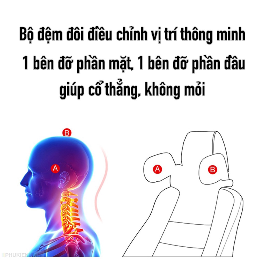 [Không ốc vít] Giá đỡ gối kê ngủ tựa đầu 2 bên gắn xe hơi ô tô có điều chỉnh độ cao thấp cho người lớn và trẻ em