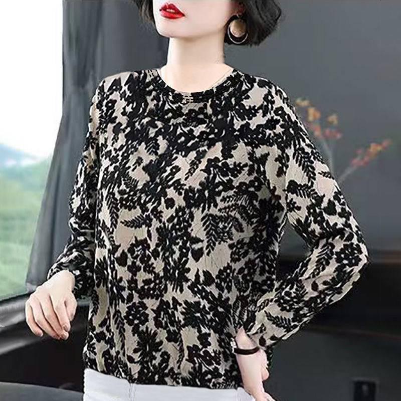 Áo thun tay dài phối lông thời trang cho phụ nữ trung niên