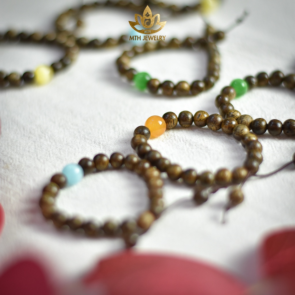 Vòng Tay Trầm Hương Cho BÉ Mix Charm Đá Màu Theo Mệnh Size 6/7/8mm | MTH JEWELRY