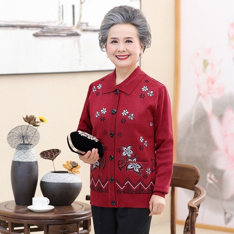 Áo khoác len ấm cho người già cao tuổi_ áo len trung niên cổ bẻ sang trọng cho bà | BigBuy360 - bigbuy360.vn