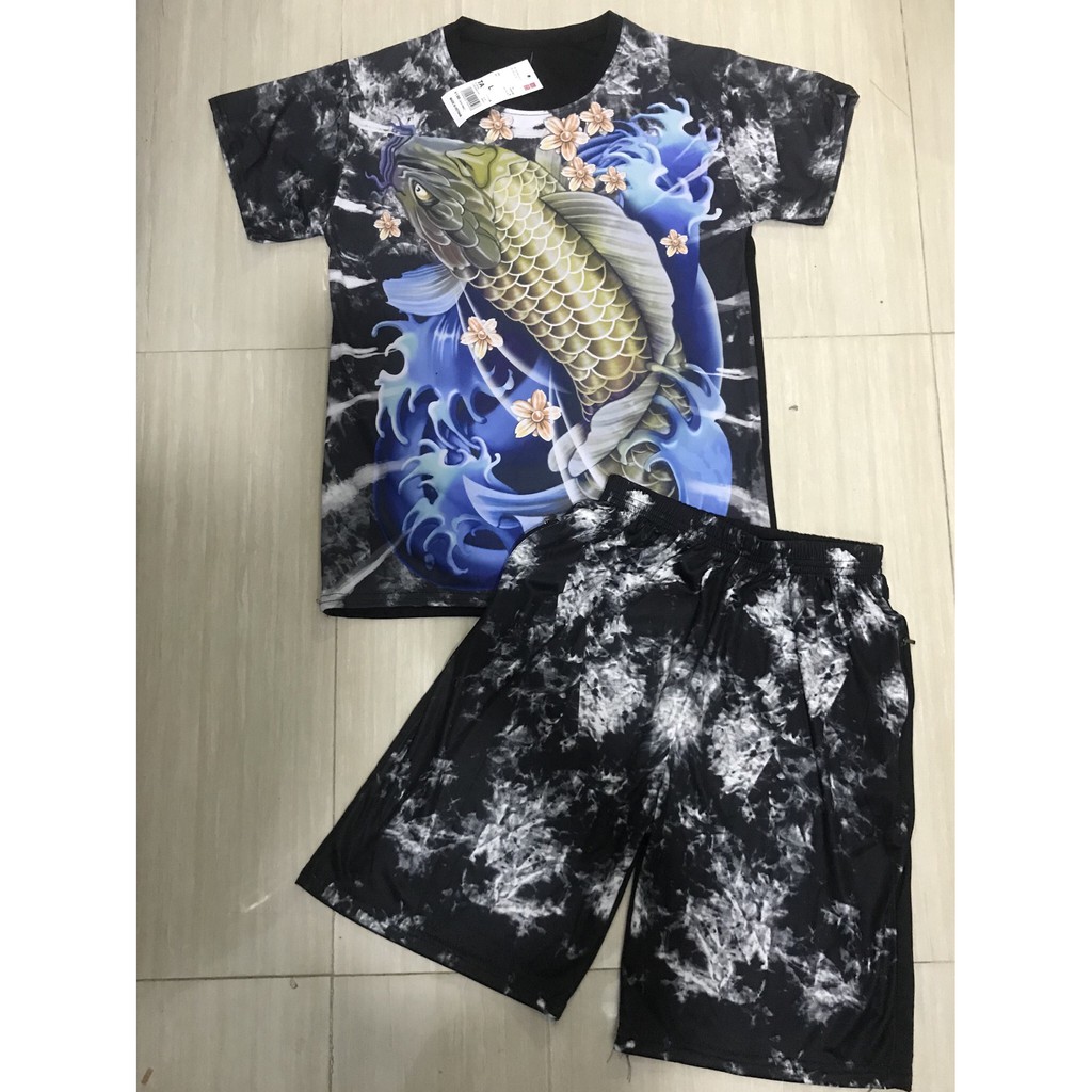 Tết🌺Sale Bộ Quần Áo Thun Nam, Bộ Thể Thao Nam Cổ Tròn Tay Lỡ Chất Cotton in Hình Cá Chép 3D - BN134 - Trung Quân Fashion