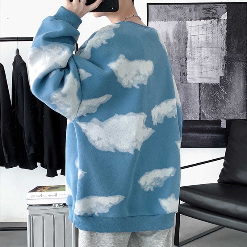 Áo Sweater Cổ Tròn Tay Dài Dáng Rộng Nhuộm Màu Độc Đáo Thời Trang Cho Nam Size M-2XL