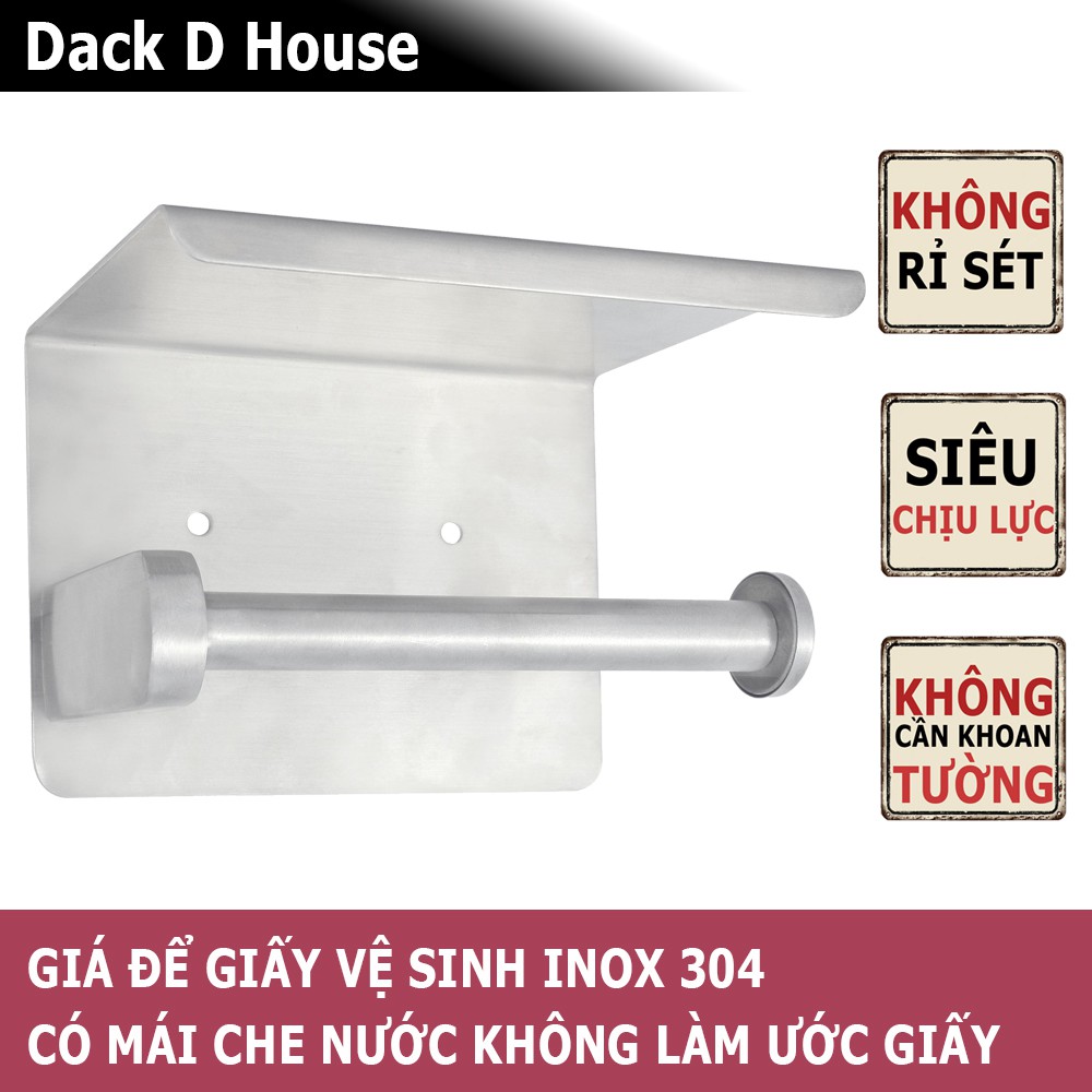 Giá treo giấy vệ sinh inox 304 Dack D House, có kèm miếng dán keo 3M và bộ ốc vít siêu chắc chắn, gia dụng cao cấp