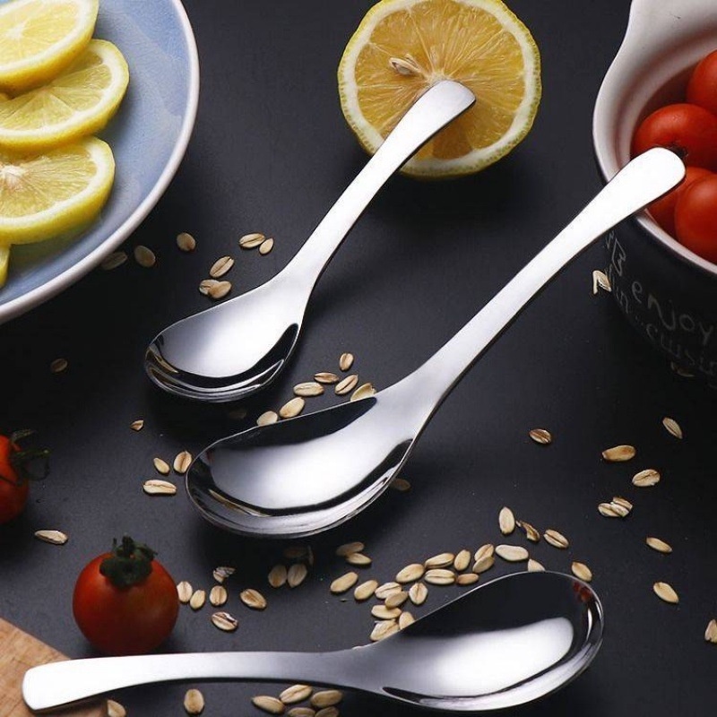 Muỗng Ăn Súp Bằng Thép Không Gỉ Tráng Gương Dung Tích Lớn Phong Cách Trung Hoa