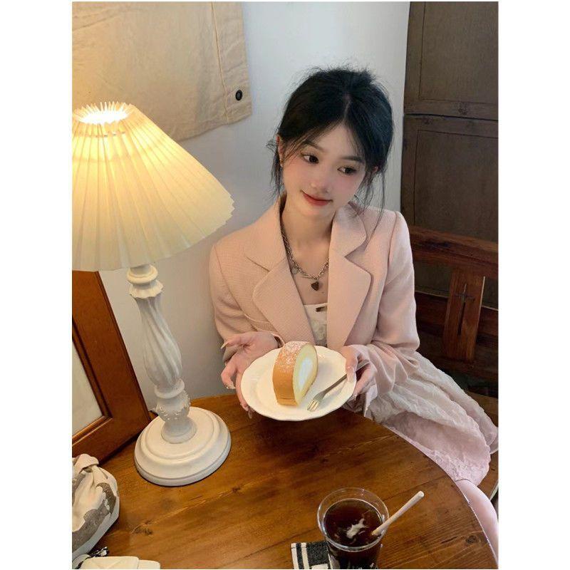 Bộ Áo Khoác + Chân Váy Yếm Lưng Thắt Nơ Phong Cách Hàn Quốc Ngọt Ngào Thời Trang Cho Tuổi Trung Niên