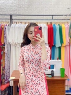 Áo Dài Lụa Hoa nhí Ảnh thật 100%