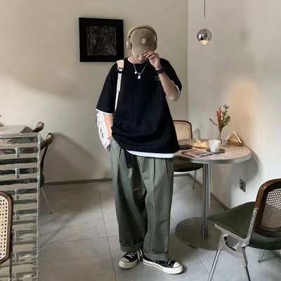 Áo Thun Mùa Hè Dáng Rộng Tay Cộc Cổ Tròn In Chữ Phong Cách Hip Hop Đường Phố Cỡ Lớn M-5XL Cho Nam