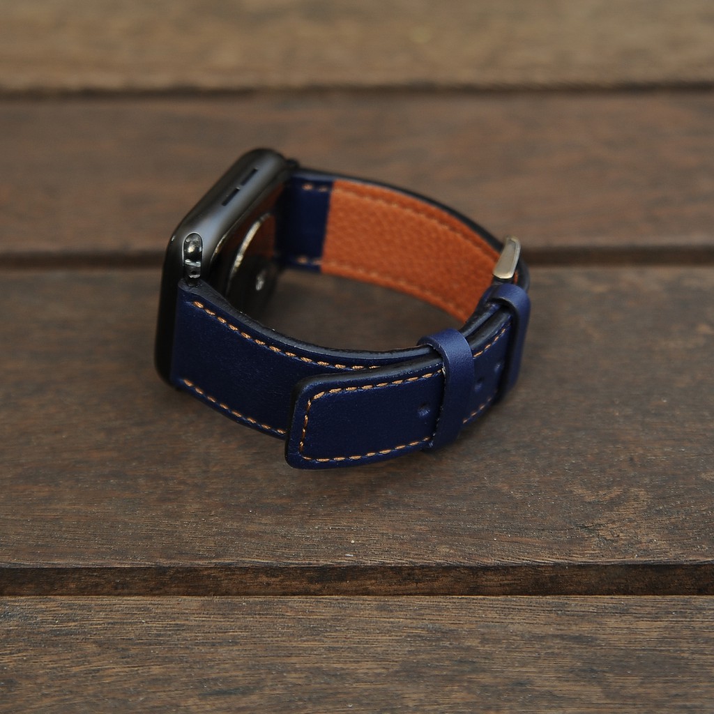 Dây đồng hô Apple Watch màu xanh navy thời trang, dây da handmade da bò thật nhập khẩu - ASDH13870