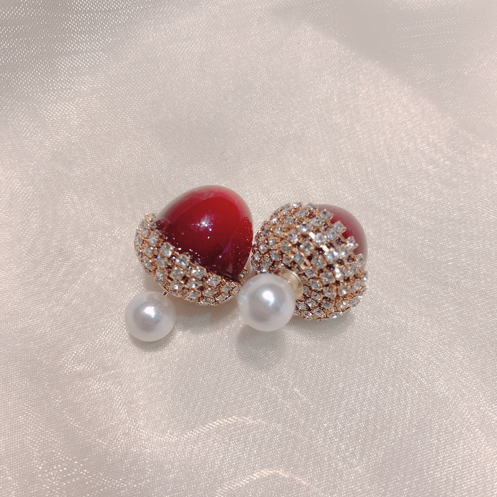 Khuyên Tai Hình Trái Cây Đính Đá Ngọc Trai Nhân Tạo Phong Cách Cổ Điển Mới Cho Nữ