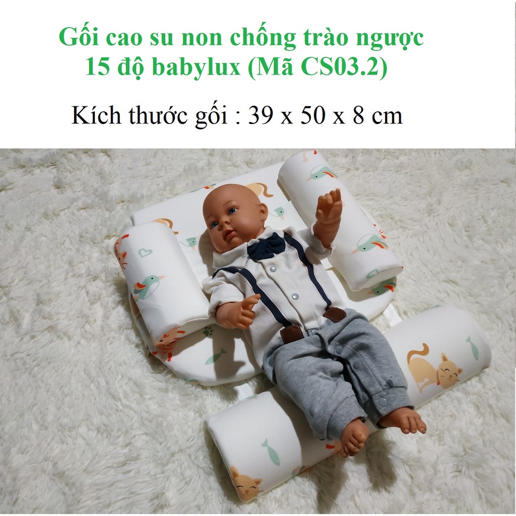 Gối cao su non chống trào ngược 15 độ Babylux  - Phiên bản gối to, có chẹn 2 bên