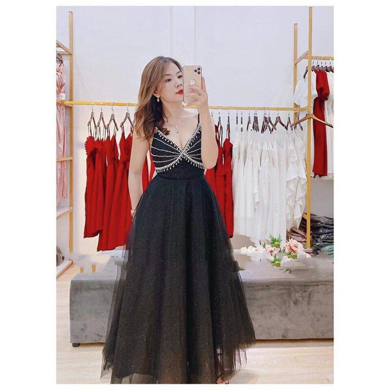 đầm 2 dây đính cườm