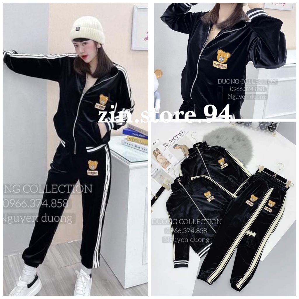 Sét bộ nhung khéo khoá thêu gấu cho nữ hot hit Zinstore94
