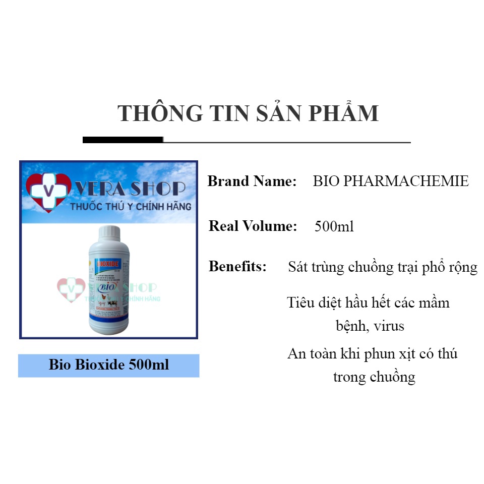 BIO XIDE BIOXIDE CHAI 500ML - Sát trùng phổ rộng, hiệu quả cao cho heo, gà, vịt, trâu bò