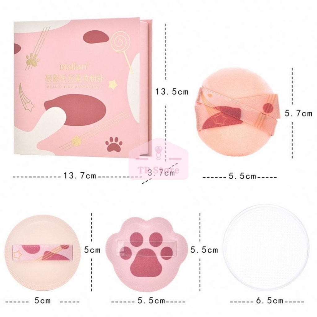 Bộ quà tặng mút trang điểm đánh phấn nền, phấn phủ và cushion 4 món Malian chủ đề mùa xuân hồng