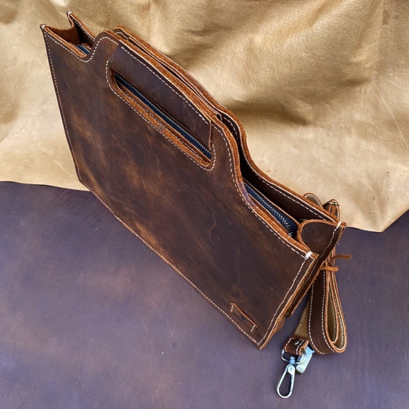 Túi xách công sở da bò cao cấp handmade vintage đựng vừa laptop 14 inch | BigBuy360 - bigbuy360.vn