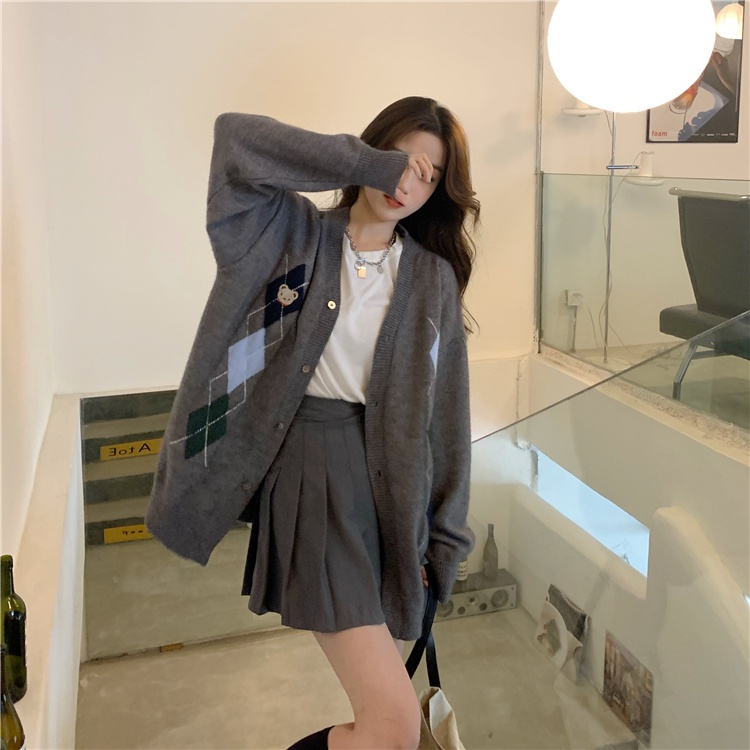 Áo Khoác Cardigan Dệt Kim Tay Dài Dáng Rộng Thêu Họa Tiết Kẻ Sọc Dễ Phối Đồ Cho Nữ | BigBuy360 - bigbuy360.vn