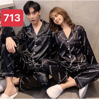 Đồ Bộ Pijama Nam Nữ dài tay chất lụa satin siêu đẹp - Đồ mặc nhà cho nam và nữ mã 713