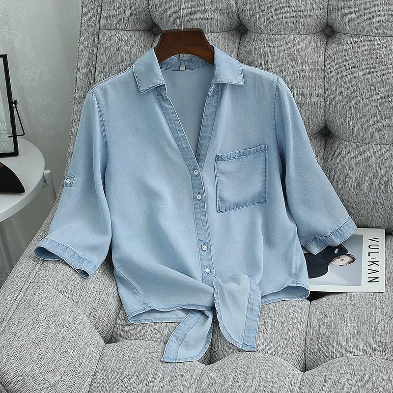 Áo sơ mi denim 7 tay chống nắng thoáng khí thoải mái thời trang mùa hè mới 2021 cho nữ