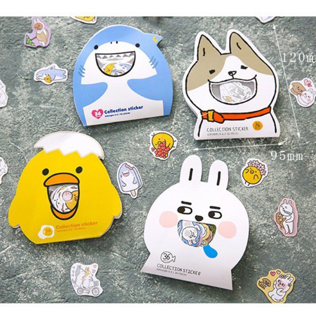 Bộ Hình dán/ Sticker Dán Cún &amp; Thỏ siêu xinh xắn (36 họa tiết)