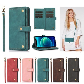 Bao da điện thoại dạng ví nắp lật có dây đeo cho Samsung Note 20 Ultra Note 10 Pro Note 9 Note 8 M10 M11