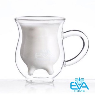 Ly Thuỷ Tinh Hai Lớp Chịu Nhiệt Quai Cầm  Kiểu Dáng Bò Sữa Cow Cúp 280 Ml