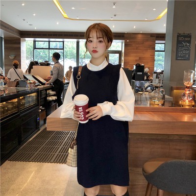 Váy ulzzang áo sơ mi set váy nữ đẹp sơ mi dài tay đầm len gile mỏng áo kiểu dáng hàn quốc | BigBuy360 - bigbuy360.vn