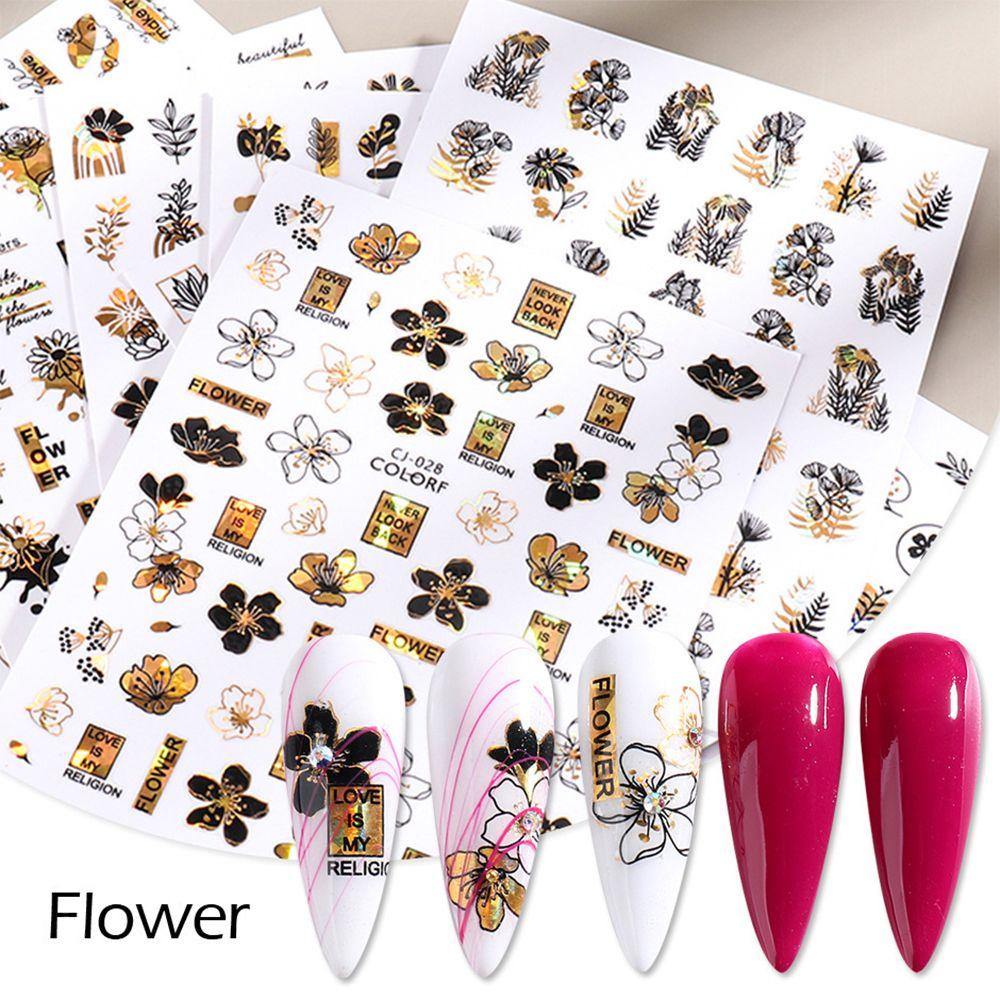 WATTLE Miếng Dán Trang Trí Móng Tay Hình Hoa Lá Màu Vàng Đen Tương Phản