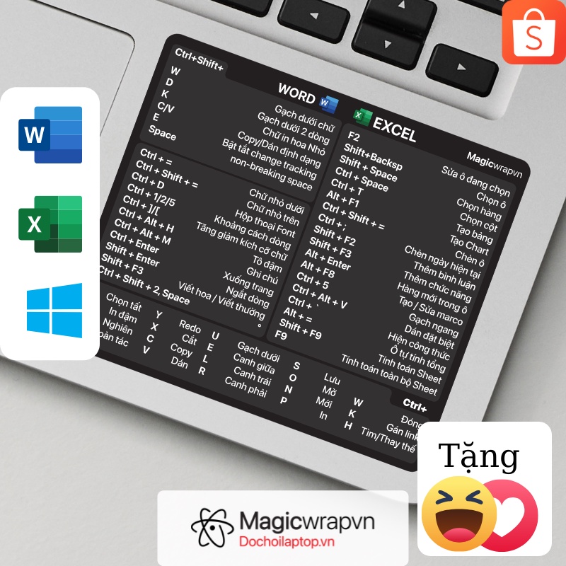 [v2] Office cho Windows 10/11 Dán phím tắt cho mọi laptop MagicWrapVn Made in Việt Nam | Shortcut Sticker Dochoilaptop