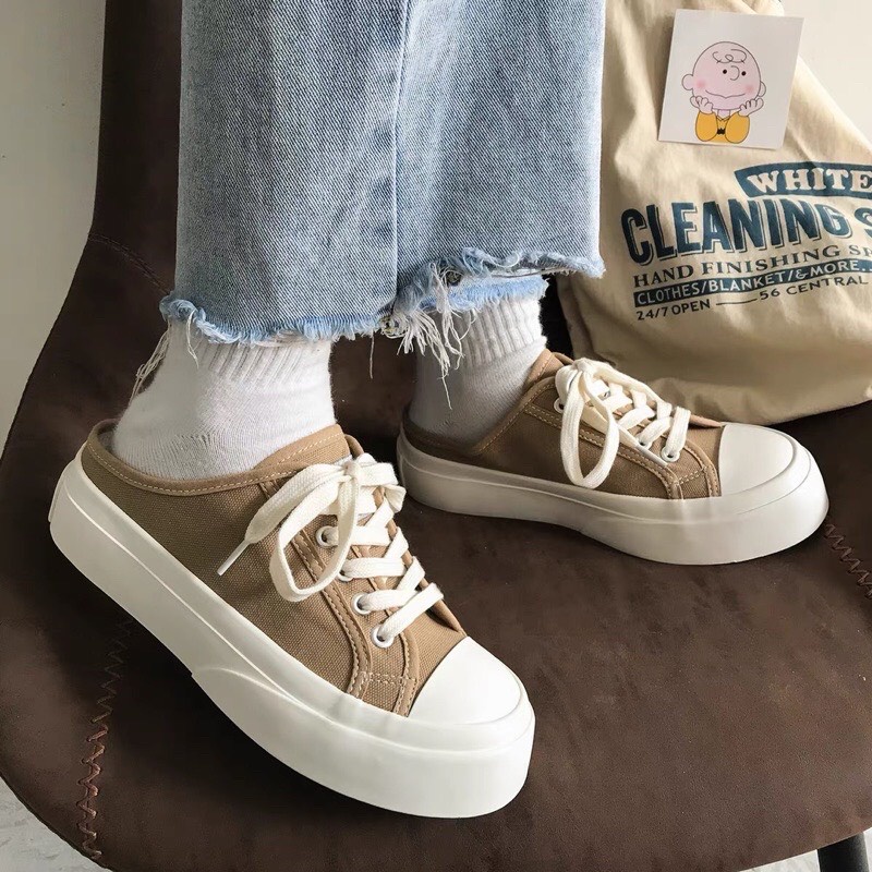 Giày Sục Nữ Ulzang Kiểu Dáng Basic Vải Trơn Cực Xinh Xắn Dễ Phối Đồ Hot Trend